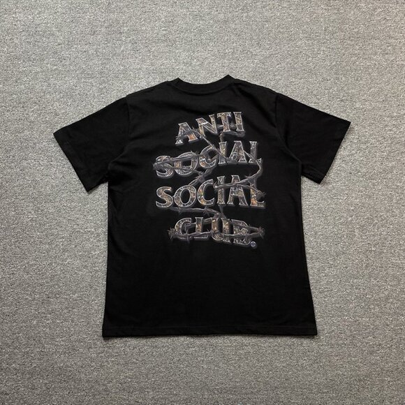 Anti Social Social Club Black T Shirt With Gothic Thorn Vine Lettering Print